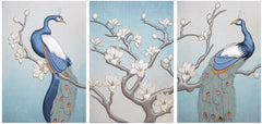 HANDCRAFTED LEATHER PAINTING ARTWORK - PEACOCKS